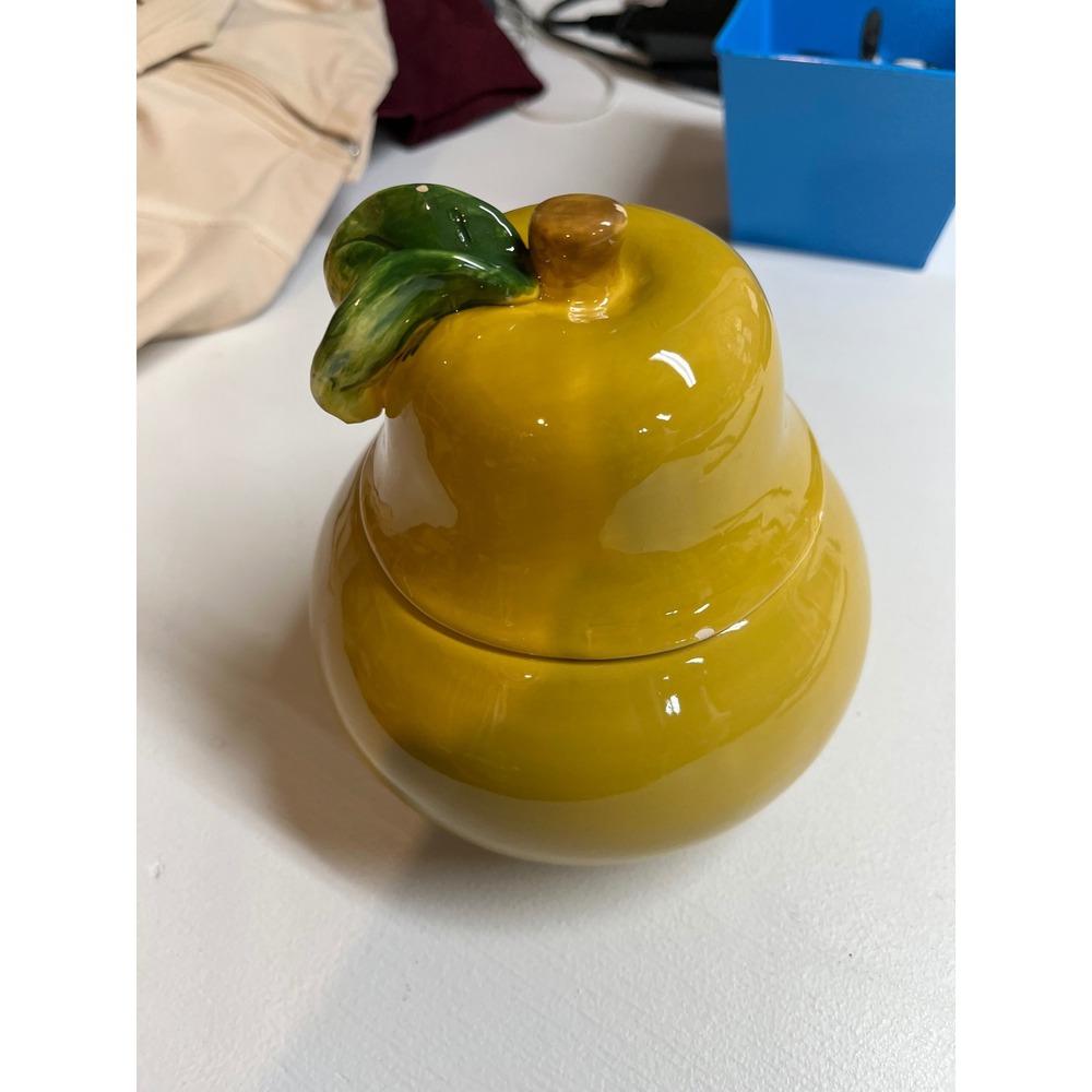 ND Exclusive Hand Painted Ceramic Yellow Pear Canister Cookie Jar Kitchen Decor